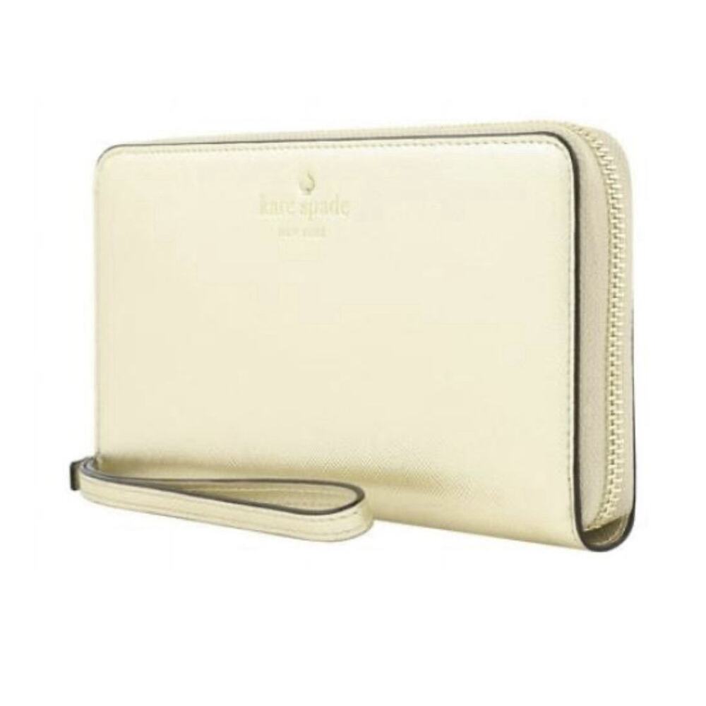 Kate Spade Gold Shiny Tinsel Large Continental Wristlet Wallet Zip 3 Compartment